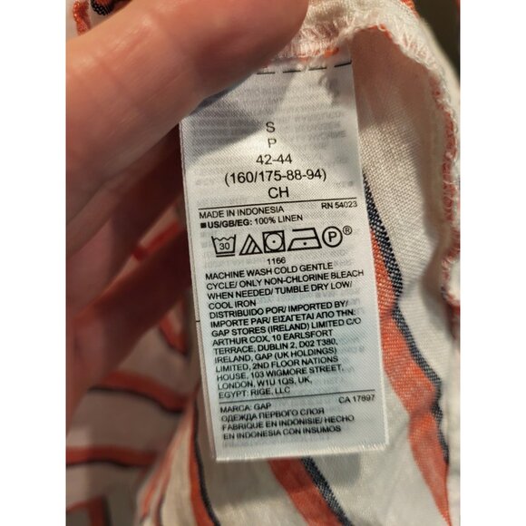 New 100% Linen Long Sleeve V Neck Pop Over Tunic Top Stripe Gap Sz S - Picture 7 of 7